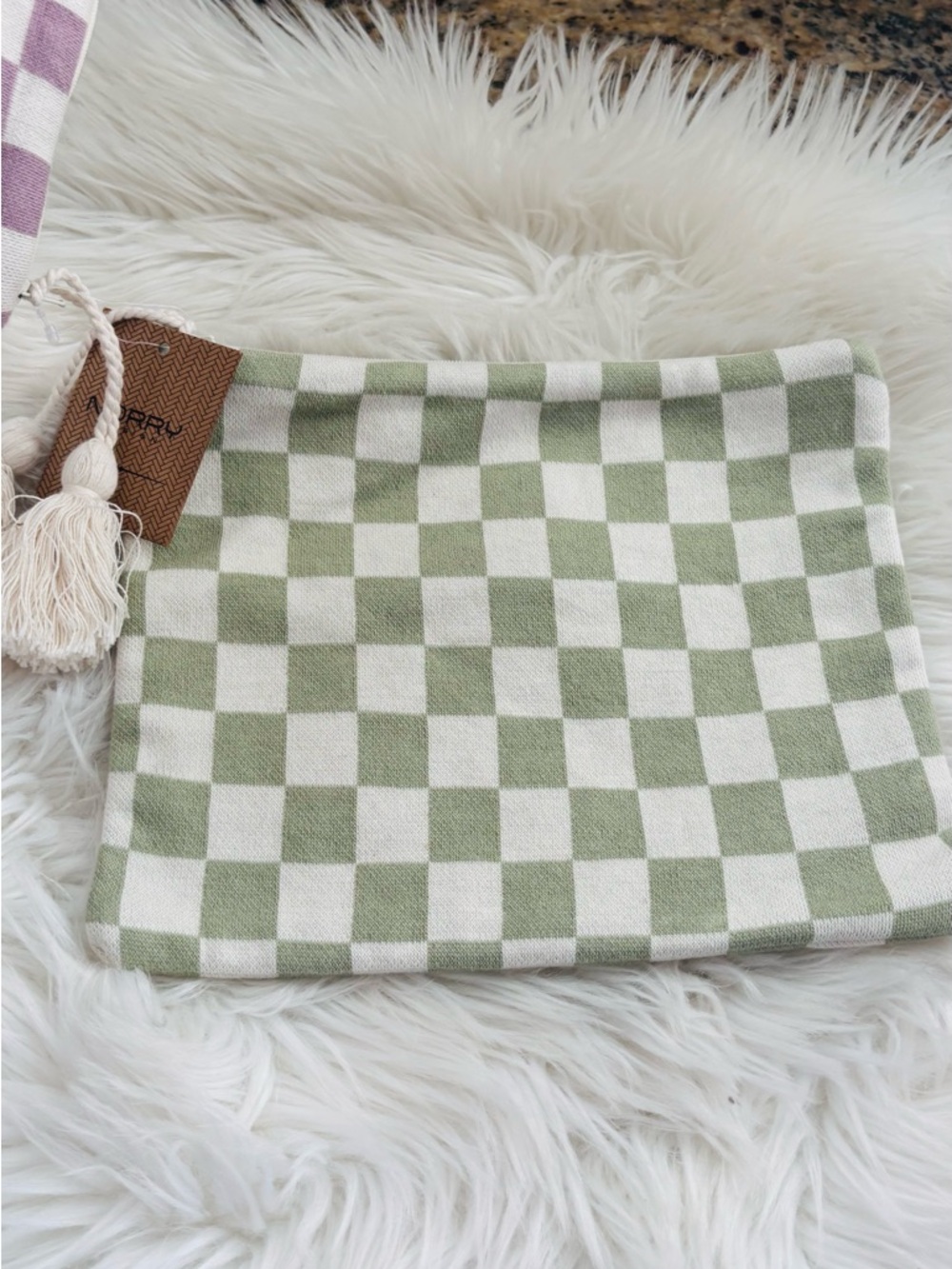 Checkered Cosmetic Pouch Set in Sage Green & Lavender Indian Artisans Unique - Picture 15 of 15